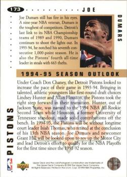 1994-95 Collector's Choice - Gold Signature #173 Joe Dumars Back