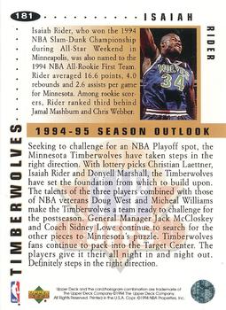 1994-95 Collector's Choice - Gold Signature #181 Isaiah Rider Back