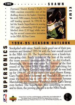 1994-95 Collector's Choice - Gold Signature #190 Shawn Kemp Back