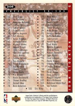 1994-95 Collector's Choice - Gold Signature #208 John Stockton Back