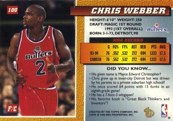 1994-95 Topps Embossed #100 Chris Webber Back