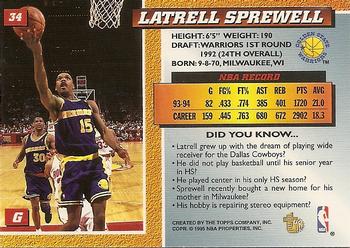 1994-95 Topps Embossed #34 Latrell Sprewell Back