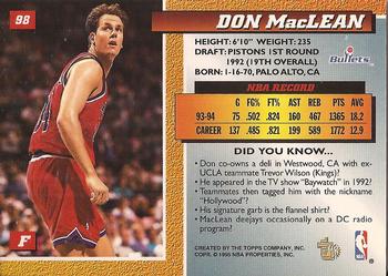 1994-95 Topps Embossed #98 Don MacLean Back