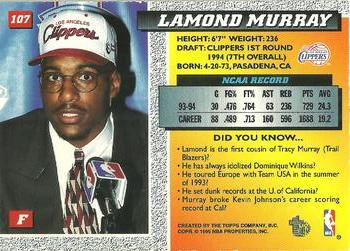 1994-95 Topps Embossed #107 Lamond Murray Back