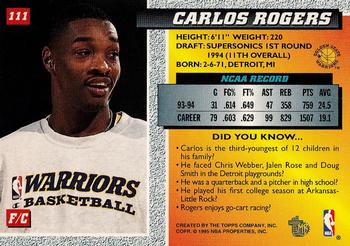 1994-95 Topps Embossed #111 Carlos Rogers Back