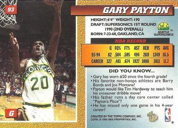 1994-95 Topps Embossed #93 Gary Payton Back