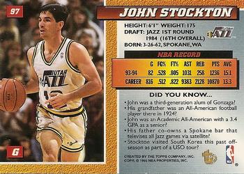 1994-95 Topps Embossed #97 John Stockton Back