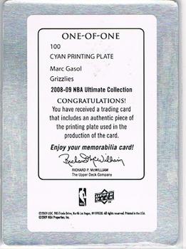 2008-09 Upper Deck Ultimate Collection - Printing Plates Cyan #100 Marc Gasol Back