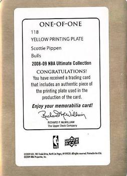 2008-09 Upper Deck Ultimate Collection - Printing Plates Yellow #118 Scottie Pippen Back