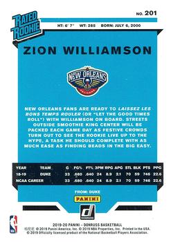 2019-20 Donruss - Holo Green and Yellow Laser #201 Zion Williamson Back