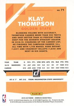 2019-20 Donruss - Holo Orange Laser #71 Klay Thompson Back
