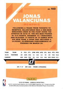 2019-20 Donruss - Holo Orange Laser #103 Jonas Valanciunas Back
