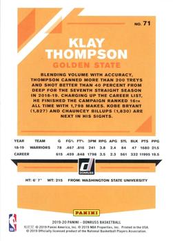 2019-20 Donruss - Press Proof Silver #71 Klay Thompson Back