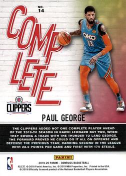 2019-20 Donruss - Complete Players #14 Paul George Back