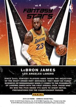 2019-20 Donruss - Fantasy Stars #4 LeBron James Back