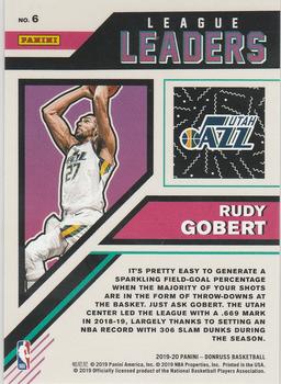 2019-20 Donruss - League Leaders Holo Red Laser #6 Rudy Gobert Back