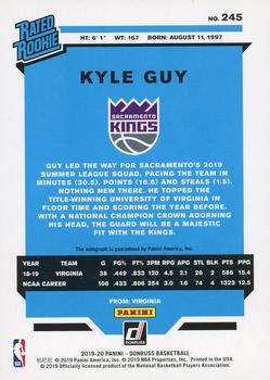 2019-20 Donruss - Rated Rookies Signatures #245 Kyle Guy Back