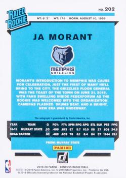 2019-20 Donruss - Rated Rookies Signatures Green and Yellow Laser #202 Ja Morant Back