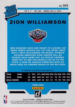 2019-20 Donruss - Rated Rookies Signatures Red and Blue Laser #201 Zion Williamson Back