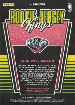 2019-20 Donruss - Rookie Jersey Kings #RJK-ZWL Zion Williamson Back