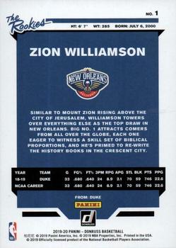 2019-20 Donruss - The Rookies Press Proof #1 Zion Williamson Back