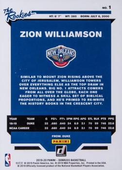 2019-20 Donruss - The Rookies Press Proof Black #1 Zion Williamson Back