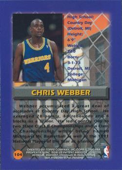 1994-95 Finest #104 Chris Webber Back