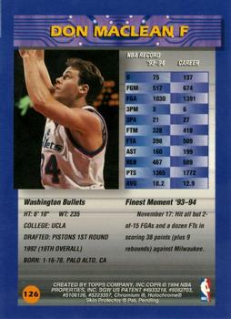 1994-95 Finest #126 Don MacLean Back