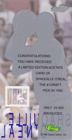 1994 Classic Acetate Shaquille O'Neal #NNO Shaquille O'Neal Back