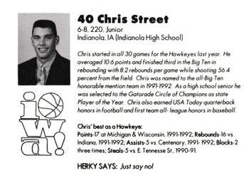 1992-93 Iowa Hawkeyes #NNO Chris Street Back