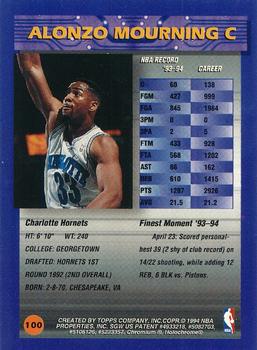 1994-95 Finest - Refractors #100 Alonzo Mourning Back