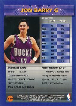 1994-95 Finest - Refractors #116 Jon Barry Back