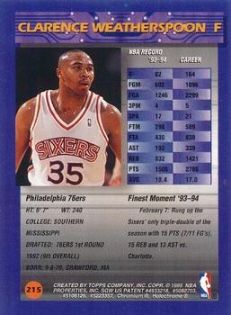 1994-95 Finest - Refractors #215 Clarence Weatherspoon Back