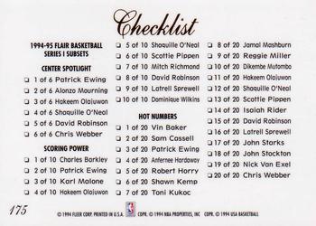 1994-95 Flair #175 Checklist: 139-175 and Inserts Back