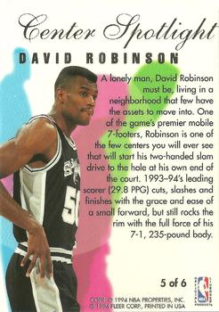 1994-95 Flair - Center Spotlight #5 David Robinson Back