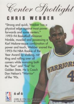 1994-95 Flair - Center Spotlight #6 Chris Webber Back