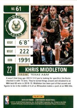 2019-20 Panini Contenders - Conference Finals Ticket #61 Khris Middleton Back
