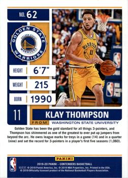 2019-20 Panini Contenders - Conference Finals Ticket #62 Klay Thompson Back