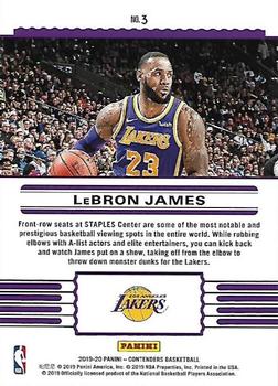 2019-20 Panini Contenders - Front Row Seat #3 LeBron James Back
