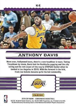 2019-20 Panini Contenders - Front Row Seat #4 Anthony Davis Back