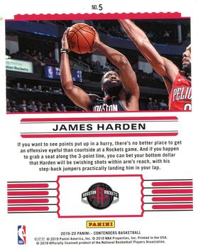 2019-20 Panini Contenders - Front Row Seat #5 James Harden Back