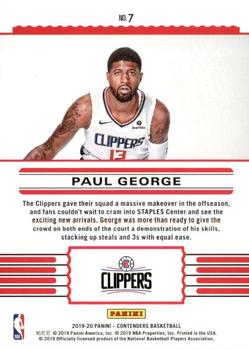 2019-20 Panini Contenders - Front Row Seat #7 Paul George Back