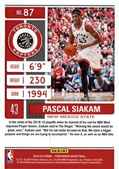 2019-20 Panini Contenders - Game Ticket Green #87 Pascal Siakam Back