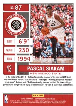 2019-20 Panini Contenders - Game Ticket Red #87 Pascal Siakam Back