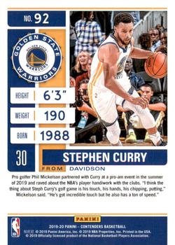 2019-20 Panini Contenders - Game Ticket Red #92 Stephen Curry Back