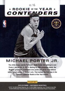 2019-20 Panini Contenders - Rookie of the Year Contenders #16 Michael Porter Jr. Back