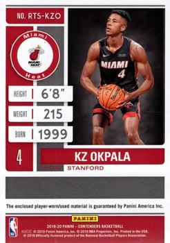 2019-20 Panini Contenders - Rookie Ticket Swatches #RTS-KZO KZ Okpala Back