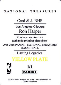 2016-17 Panini National Treasures - 2015-16 National Treasures Lasting Legacies Printing Plates Yellow #LL-RHP Ron Harper Back