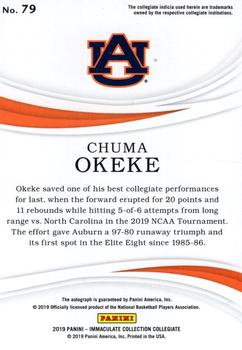 2019-20 Panini Immaculate Collection Collegiate - Rookie Autographs #79 Chuma Okeke Back
