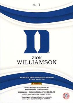 2019-20 Panini Immaculate Collection Collegiate - Immaculate Jumbos #1 Zion Williamson Back